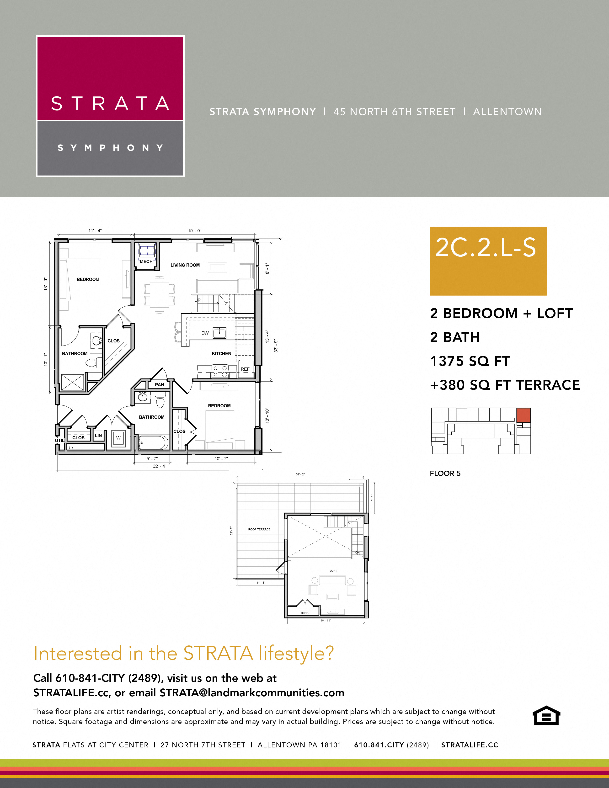 Floor plan for 2 beds, 2 baths, 1375 sqft