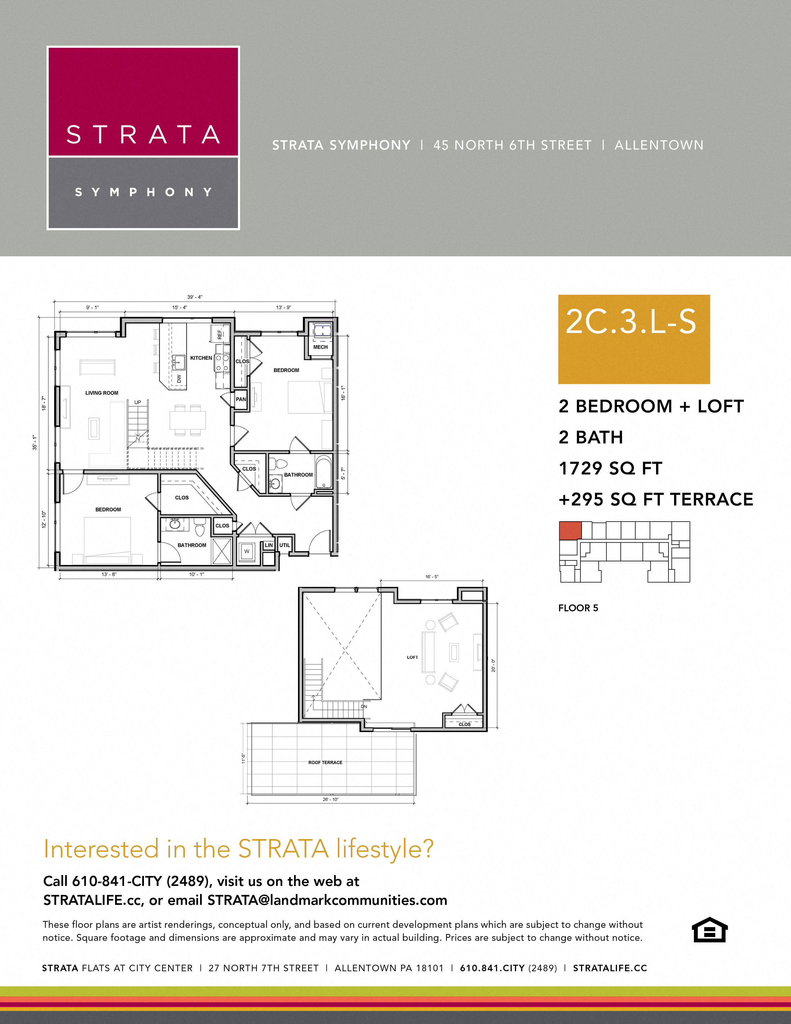 Floor plan for 2 beds, 2 baths, 1729 sqft