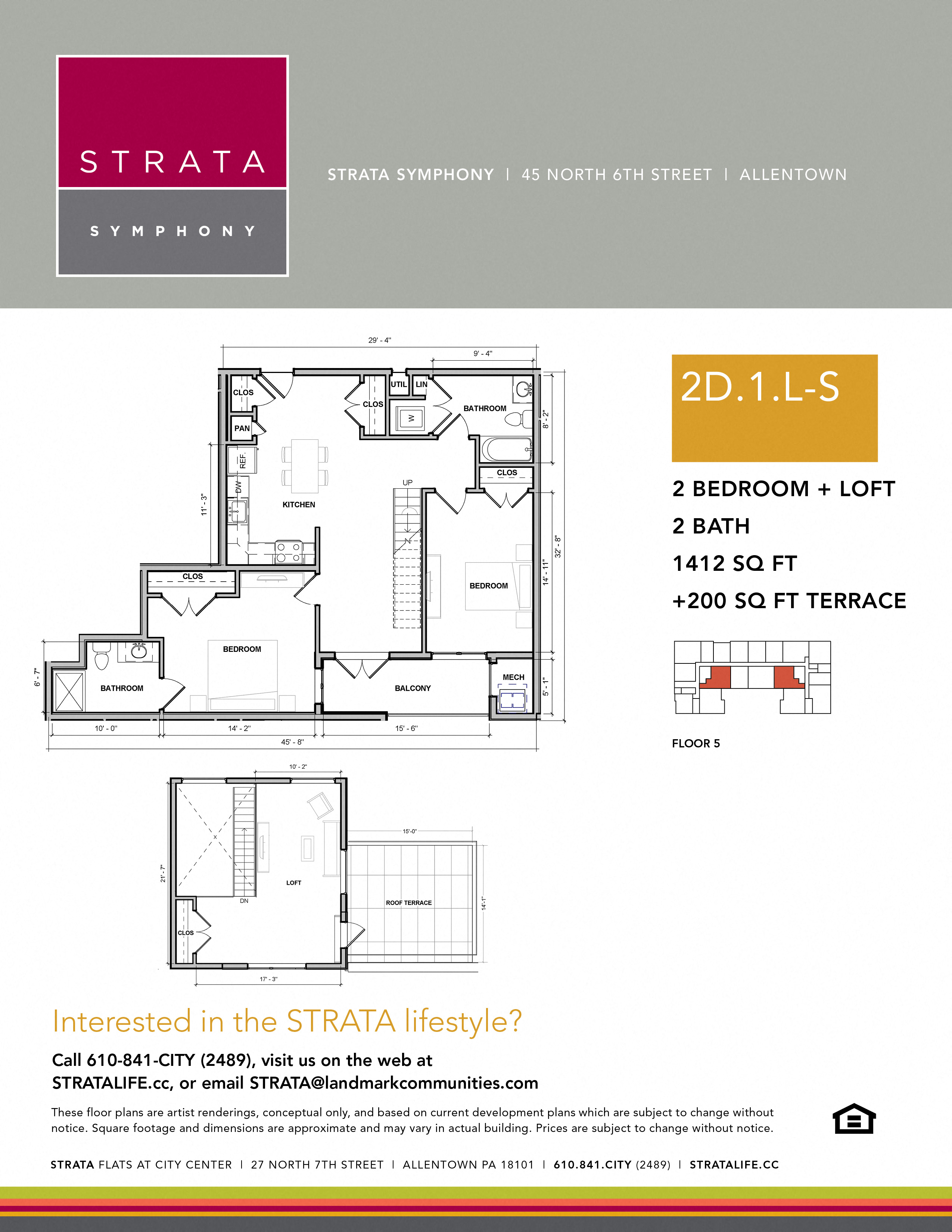 Floor plan for 2 beds, 2 baths, 1412 sqft