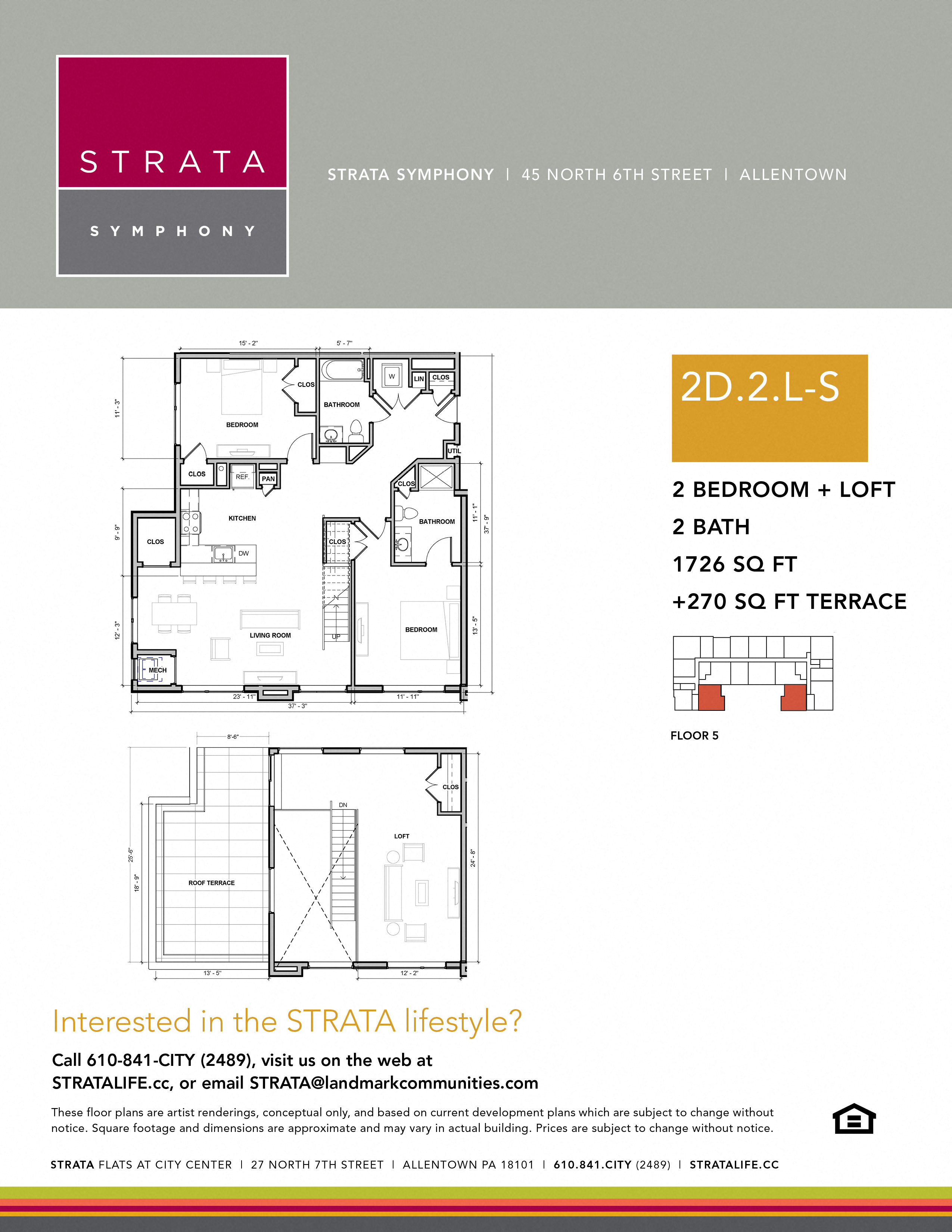 Floor plan for 2 beds, 2 baths, 1726 sqft