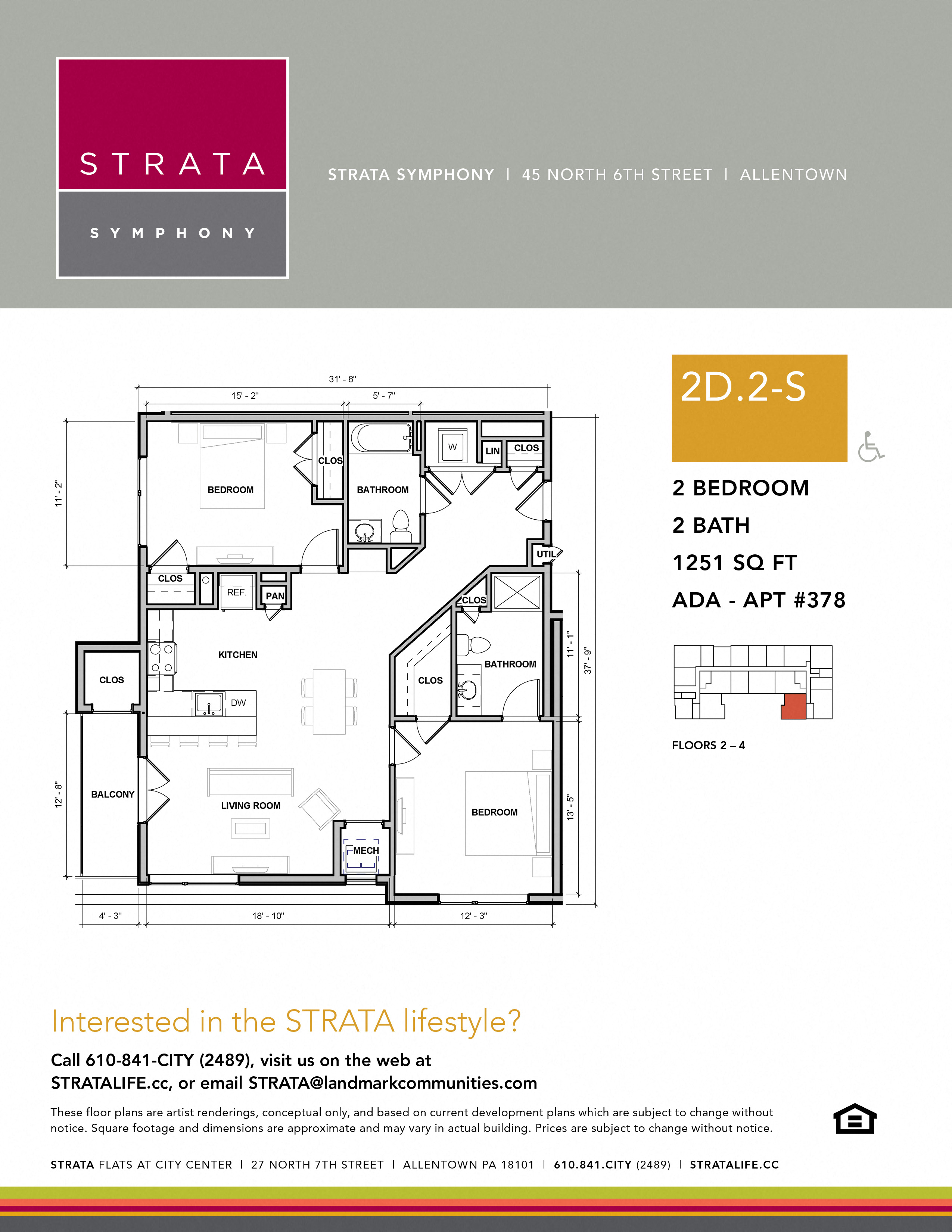 Floor plan for 2 beds, 2 baths, 1251 sqft