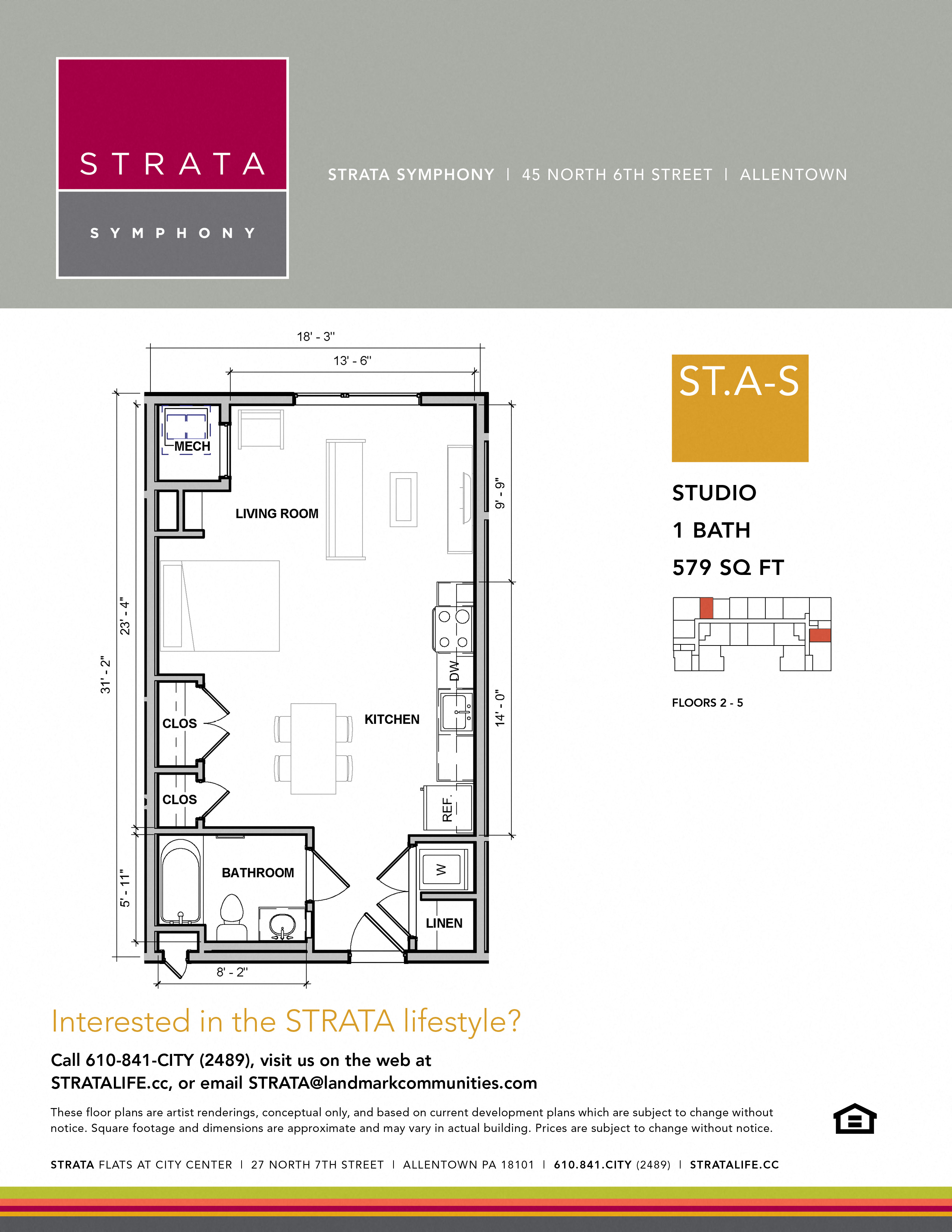 Floor plan for studio, 1 bath, 593 sqft