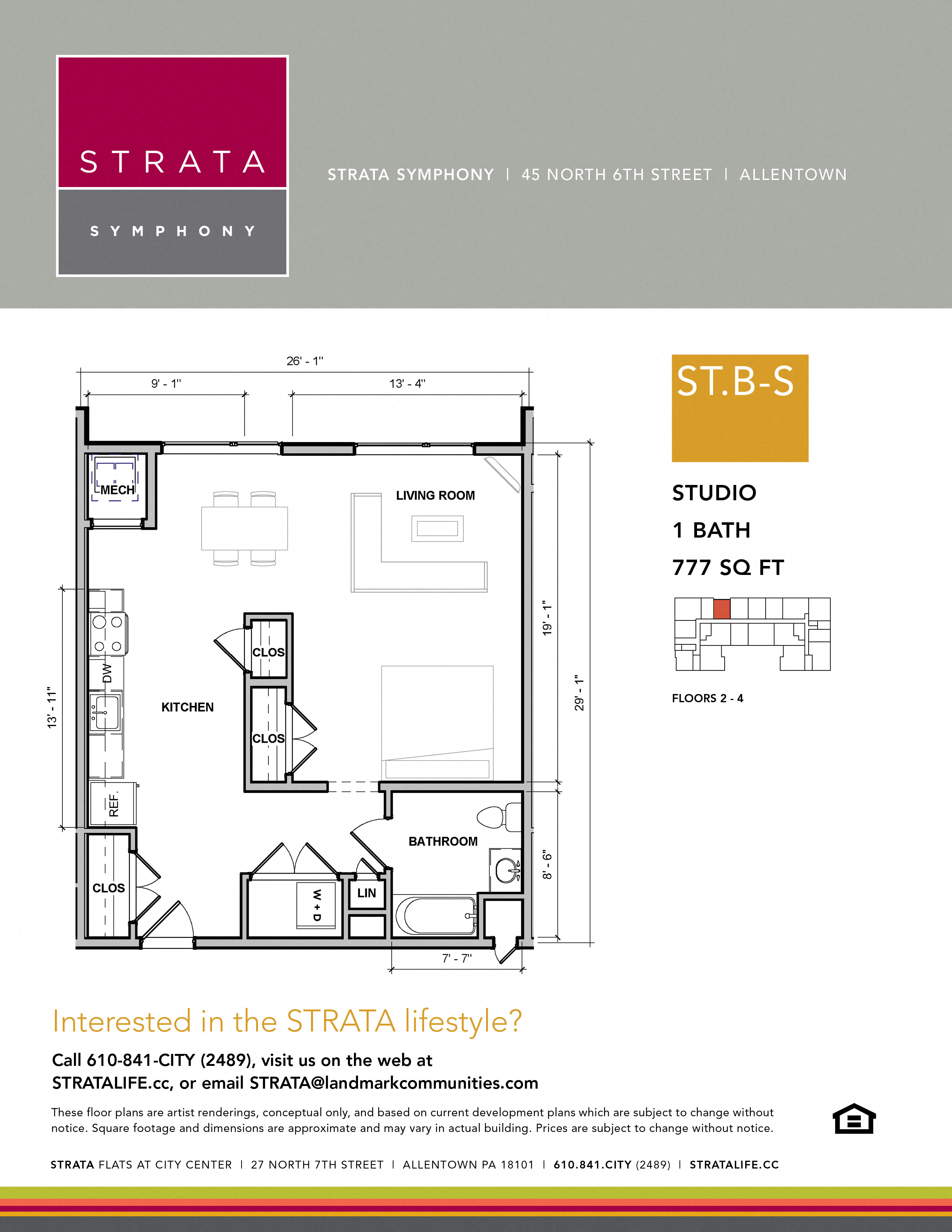Floor plan for studio, 1 bath, 777 sqft