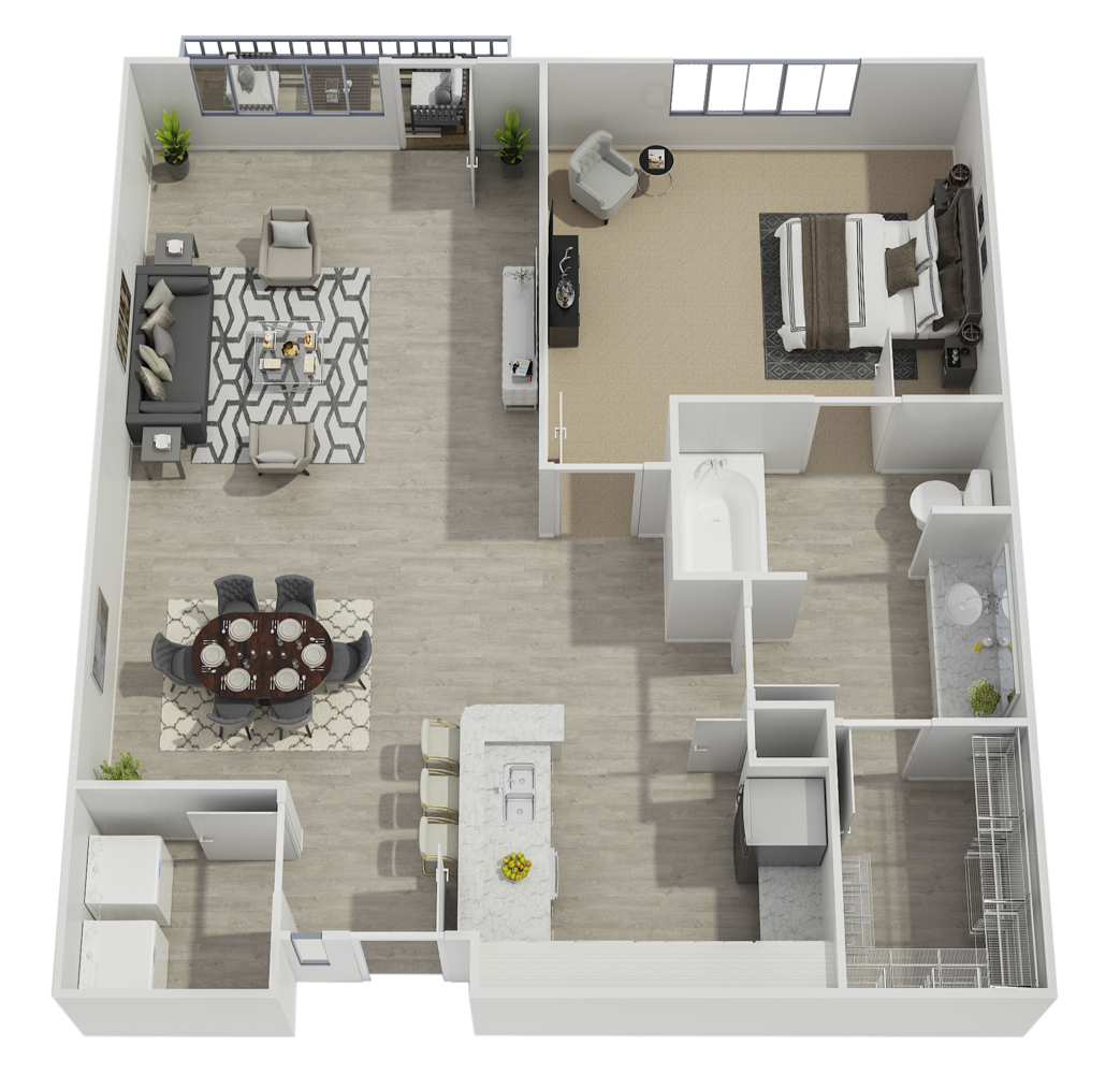 Floor plan for 1 bed, 1 bath, 776 sqft