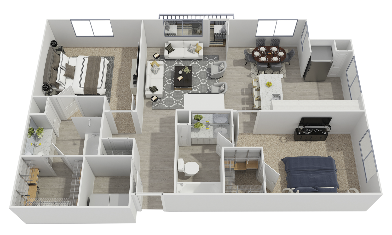 Floor plan for 2 beds, 2 baths, 1122 sqft