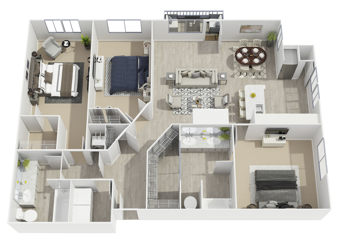 Floor plan for 3 beds, 2 baths, 1378 sqft