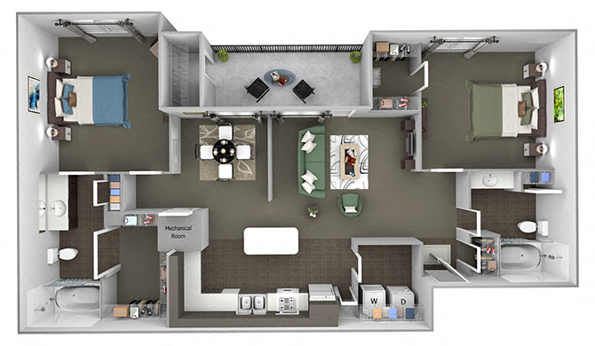 Floor plan for 2 beds, 2 baths, 1093 sqft
