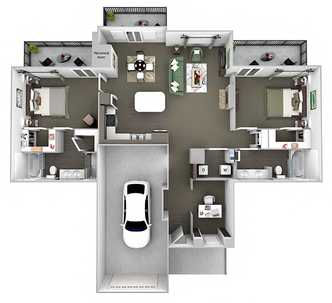 Floor plan for 2 beds, 2 baths, 1486 sqft