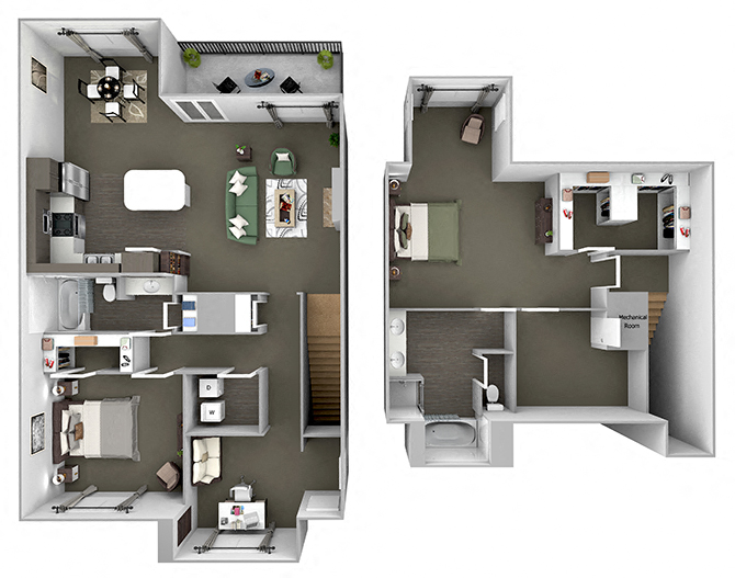 Floor plan for 2 beds, 2 baths, 1893 sqft
