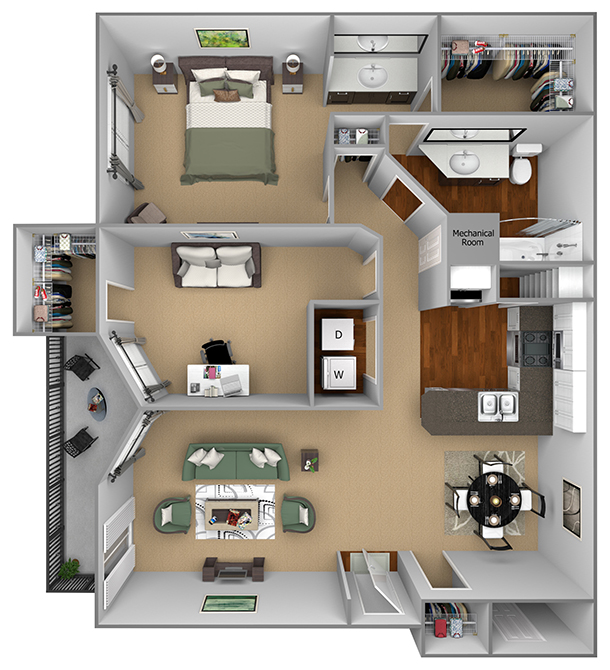 Floor plan for 1 bed, 1 bath, 1004 sqft