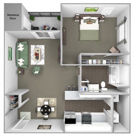 Floor plan for 1 bed, 1 bath, 813 sqft