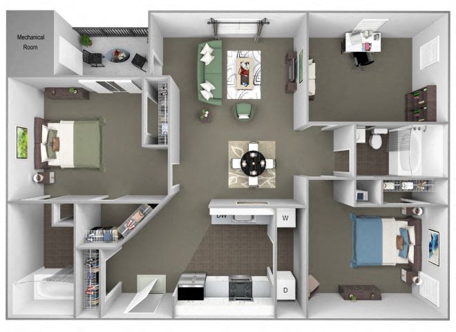 Floor plan for 2 beds, 2 baths, 1160 sqft