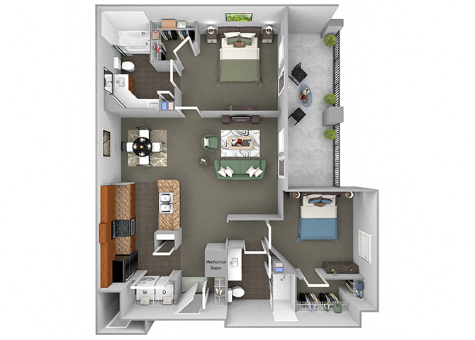 Floor plan for 2 beds, 2 baths, 1122 sqft