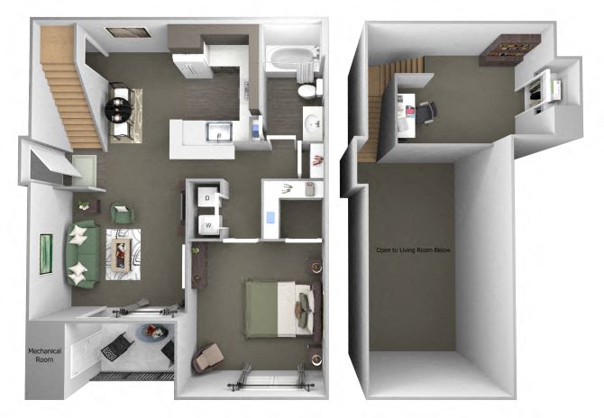 Floor plan for 1 bed, 1 bath, 991 sqft