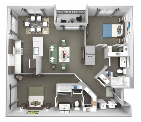 Floor plan for 2 beds, 2 baths, 1199 sqft