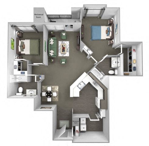 Floor plan for 2 beds, 2 baths, 1574 sqft
