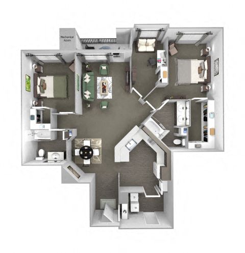Floor plan for 2 beds, 2 baths, 1722 sqft