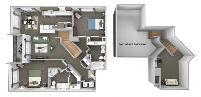 Floor plan for 2 beds, 2 baths, 1357 sqft