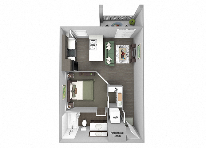Floor plan for 1 bed, 1 bath, 618 sqft