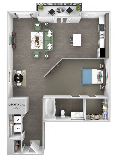 Floor plan for studio, 1 bath, 783 sqft
