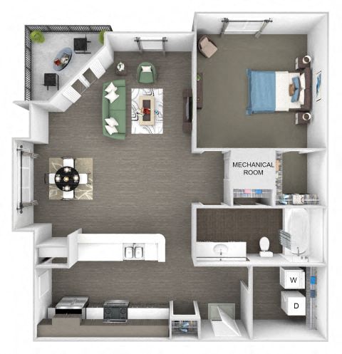 Floor plan for 1 bed, 1 bath, 787 sqft