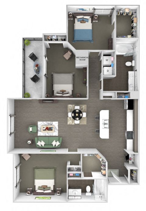 Floor plan for 3 beds, 2 baths, 1340 sqft