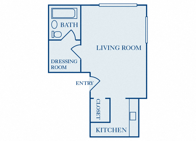 Floor plan for studio, 1 bath, 375 sqft