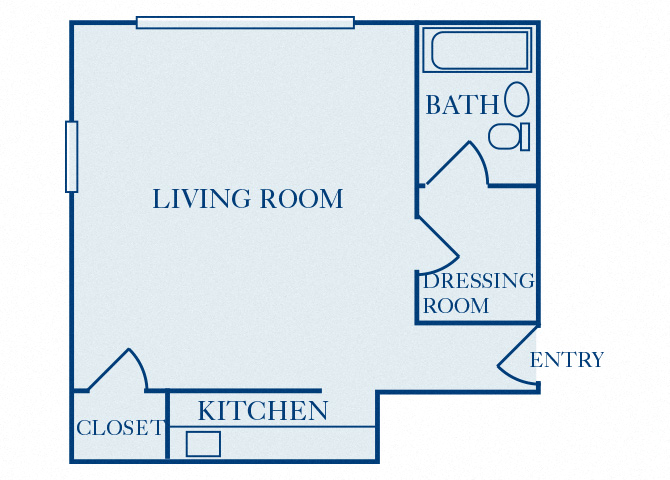 Floor plan for studio, 1 bath, 385 sqft