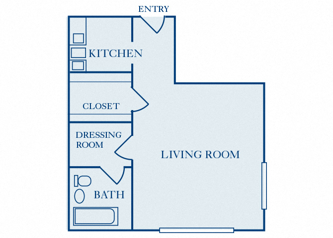 Floor plan for studio, 1 bath, 400 sqft