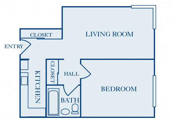 Floor plan for 1 bed, 1 bath, 490 sqft