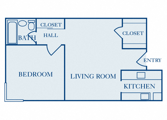 Floor plan for 1 bed, 1 bath, 490 sqft