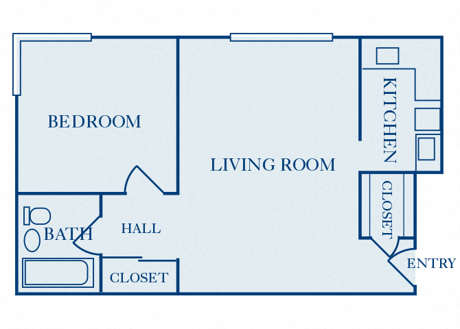Floor plan for 1 bed, 1 bath, 490 sqft