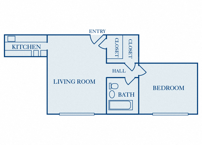 Floor plan for 1 bed, 1 bath, 504 sqft