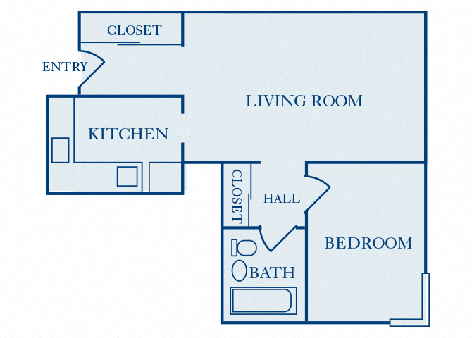 Floor plan for 1 bed, 1 bath, 524 sqft