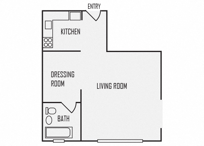 Floor plan for studio, 1 bath, 400 sqft
