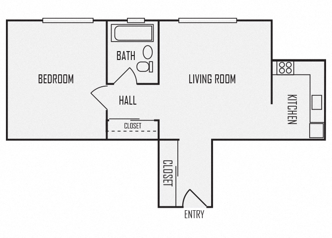 Floor plan for 1 bed, 1 bath, 504 sqft
