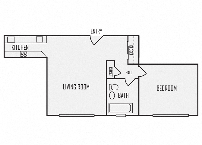 Floor plan for 1 bed, 1 bath, 504 sqft