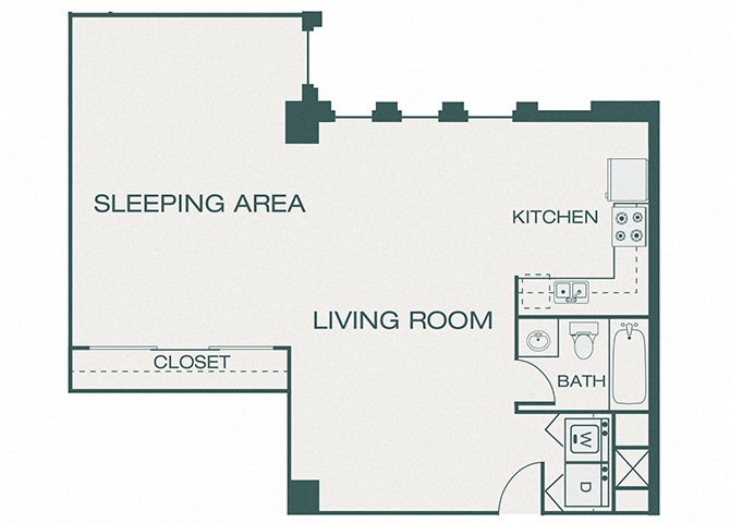 Floor plan for 1 bed, 1 bath, 1004 sqft