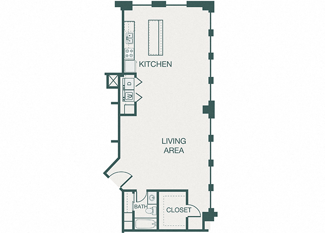 Floor plan for 1 bed, 1 bath, 976 sqft