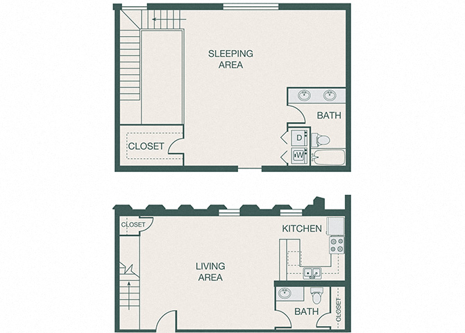 Floor plan for 1 bed, 2 baths, 1165 sqft