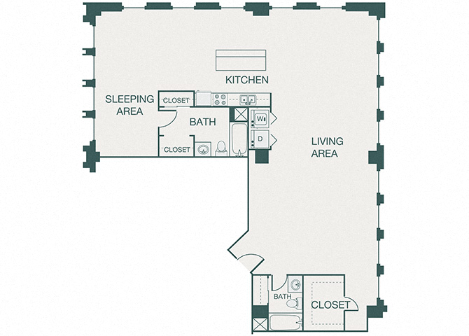 Floor plan for 1 bed, 1 bath, 1536 sqft
