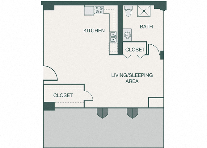 Floor plan for studio, 1 bath, 552 sqft