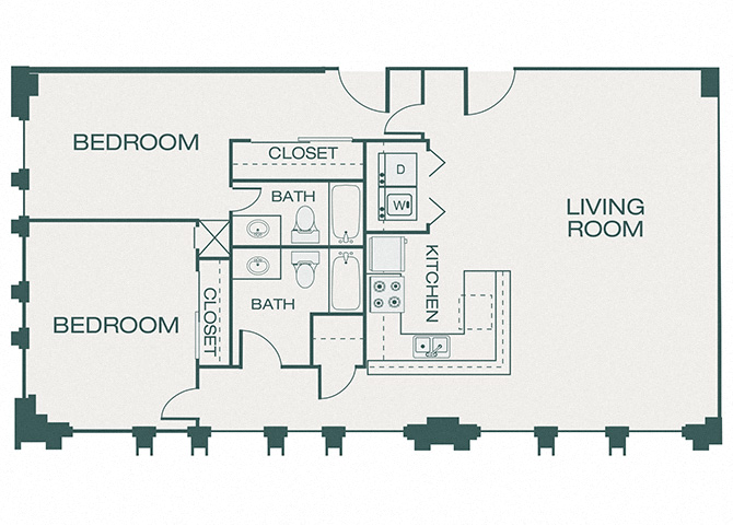 Floor plan for 2 beds, 2 baths, 1194 sqft
