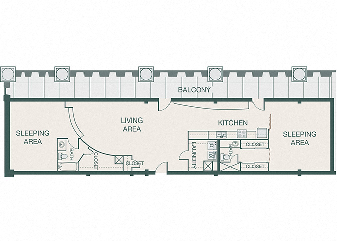 Floor plan for 2 beds, 1.5 baths, 1594 sqft