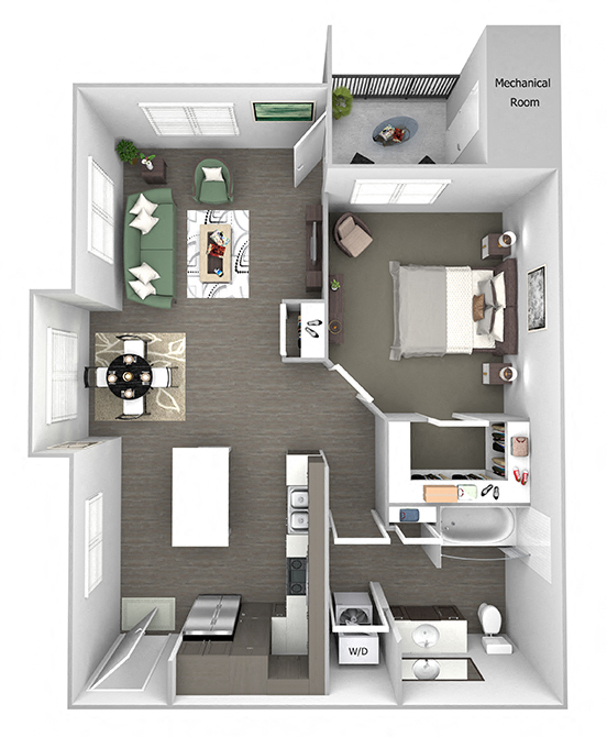 Floor plan for 1 bed, 1 bath, 825 sqft