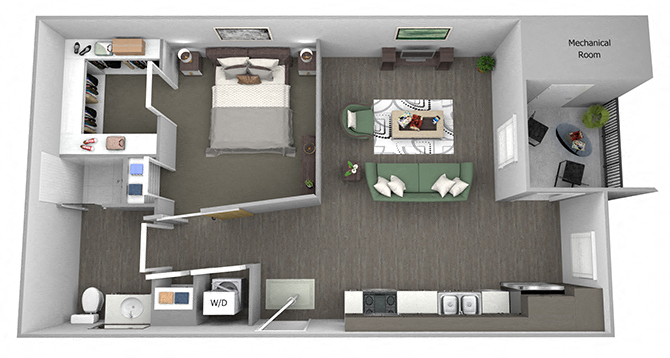 Floor plan for 1 bed, 1 bath, 582 sqft