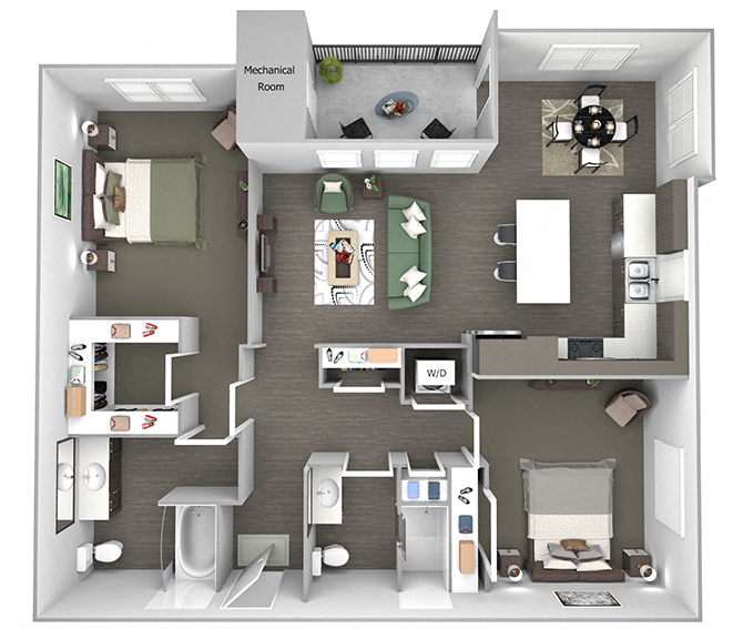 Floor plan for 2 beds, 2 baths, 1190 sqft