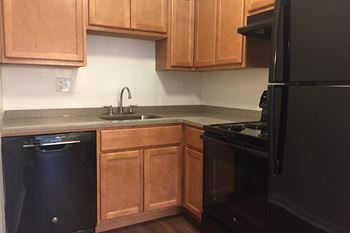 Wooden cabinets in kitchen