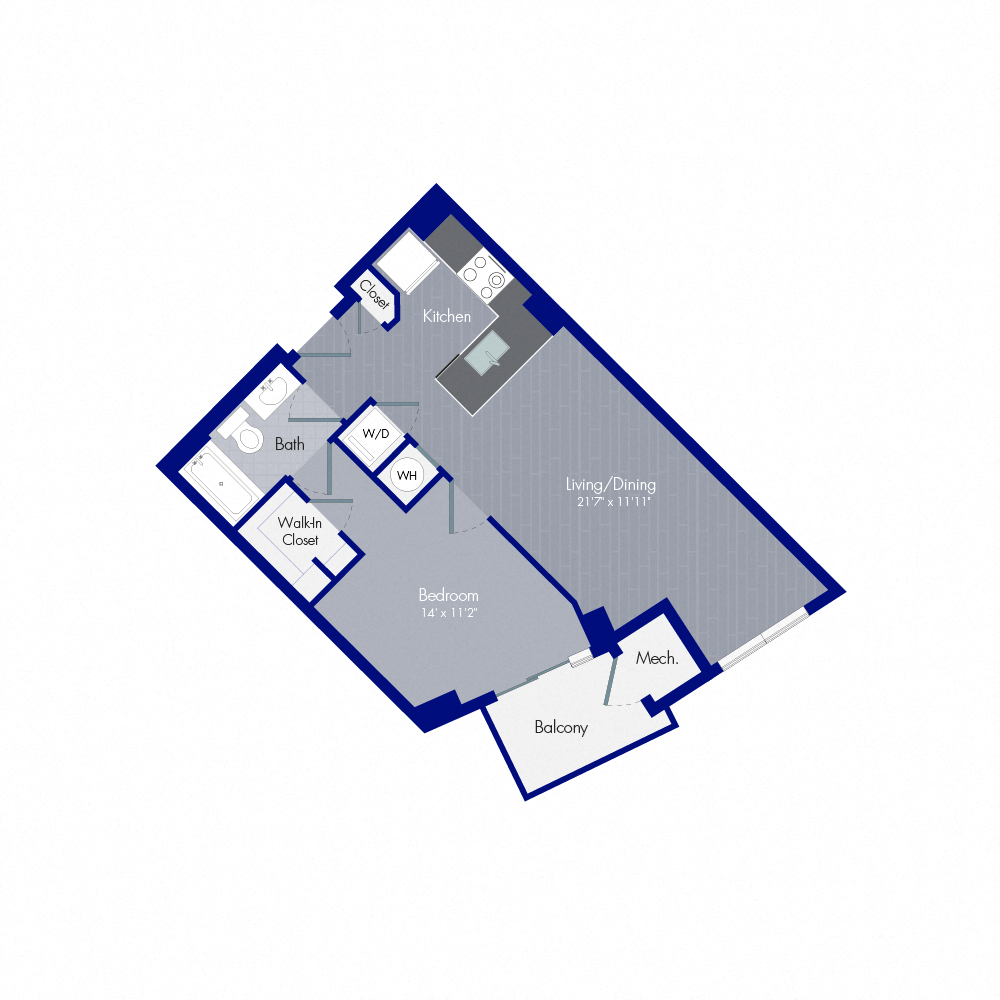 Floor plan for 1 bed, 1 bath, 710 sqft