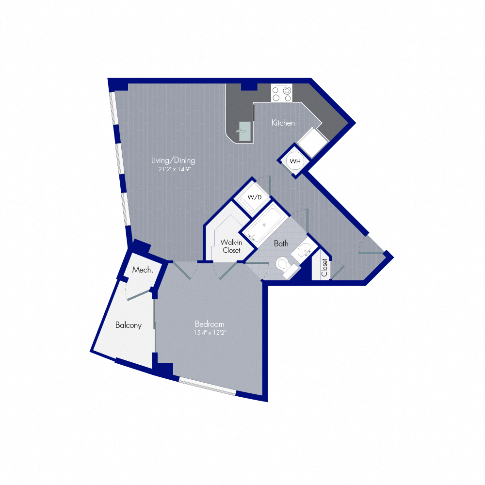 Floor plan for 1 bed, 1 bath, 783 sqft